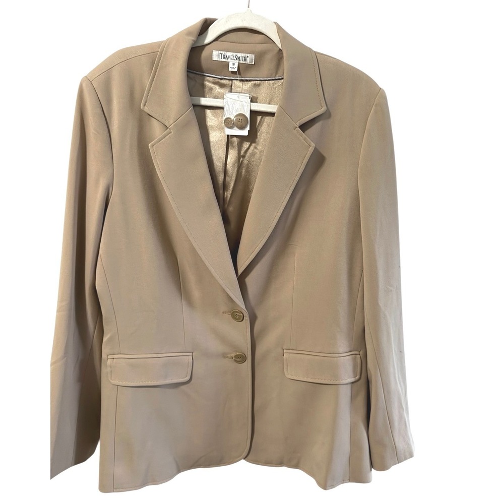 TRAVELSMITH Womens NWT Blazer Tan Beige Size 16 Single Breasted‎ Classic